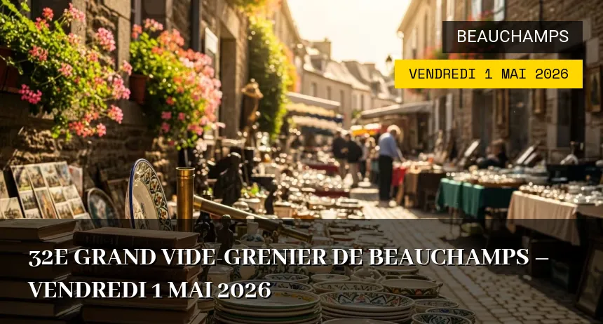 Affiche de l'événement : 32e Grand vide-grenier de Beauchamps – Vendredi 1 Mai 2026