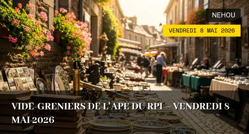 Affiche de l'événement : Vide-greniers de l&rsquo;APE du RPI – Vendredi 8 Mai 2026
