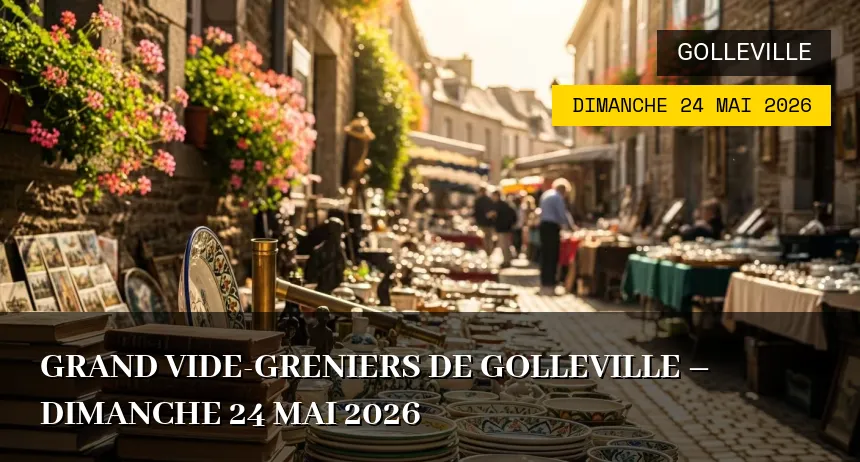 Affiche de l'événement : Grand Vide-greniers de Golleville – Dimanche 24 Mai 2026