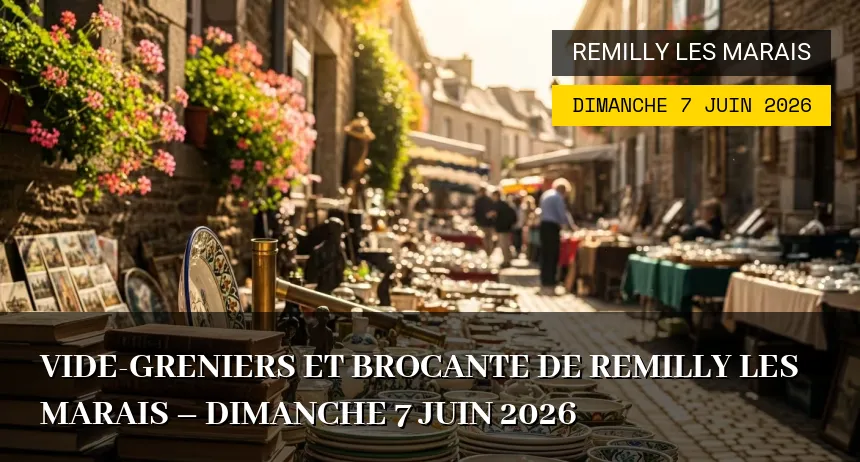 Affiche de l'événement : Vide-greniers et Brocante de Remilly Les Marais – Dimanche 7 Juin 2026
