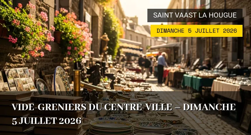 Affiche de l'événement : Vide-greniers du Centre-Ville – Dimanche 5 Juillet 2026