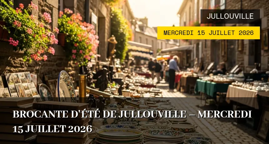 Affiche de l'événement : Brocante d&rsquo;été de Jullouville – Mercredi 15 Juillet 2026