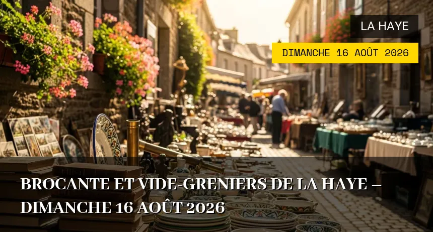 Affiche de l'événement : Brocante et Vide-greniers de La Haye – Dimanche 16 Août 2026