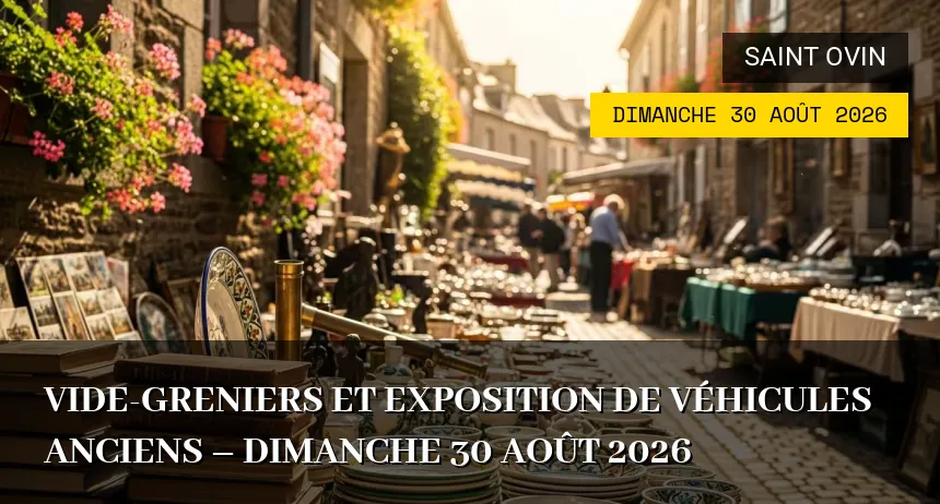 Affiche de l'événement : Vide-greniers et Exposition de Véhicules Anciens – Dimanche 30 Août 2026