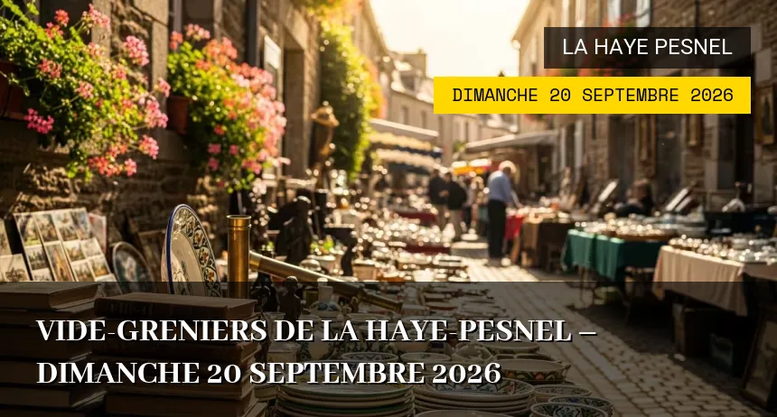 Affiche de l'événement : Vide-greniers de La Haye-Pesnel – Dimanche 20 Septembre 2026