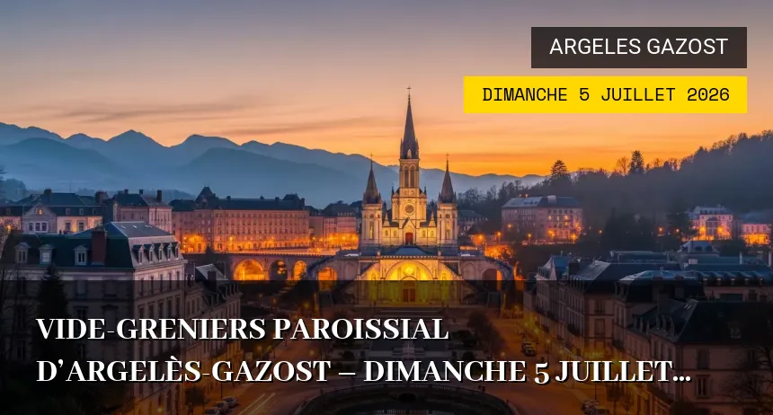 Affiche de l'événement : Vide-greniers paroissial d&rsquo;Argelès-Gazost – Dimanche 5 Juillet 2026