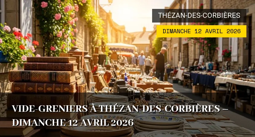 Affiche de l'événement : Vide-greniers à Thézan-des-Corbières – Dimanche 12 Avril 2026