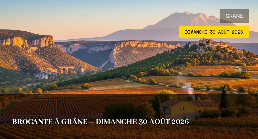 Affiche de l'événement : Brocante à Grâne – Dimanche 30 Août 2026