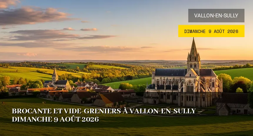 Affiche de l'événement : Brocante et Vide-Greniers à Vallon-en-Sully – Dimanche 9 Août 2026