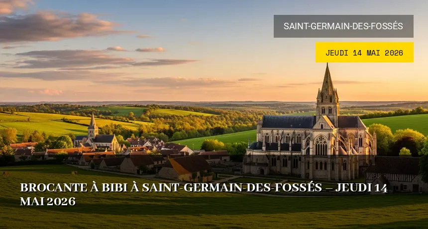 Affiche de l'événement : Brocante à Bibi à Saint-Germain-des-Fossés – Jeudi 14 Mai 2026