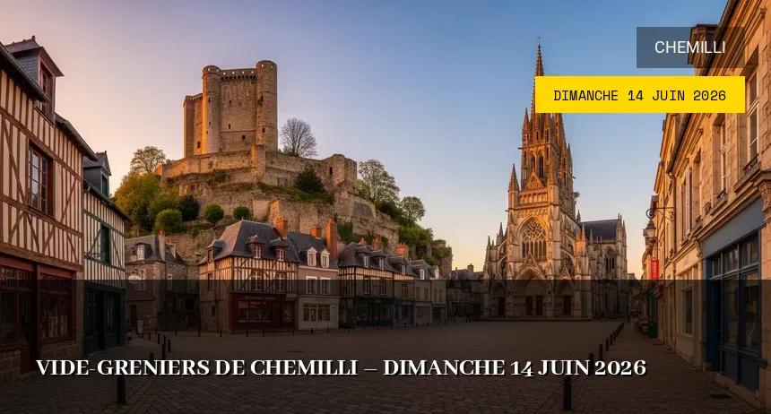 Affiche de l'événement : Vide-greniers de Chemilli – Dimanche 14 Juin 2026