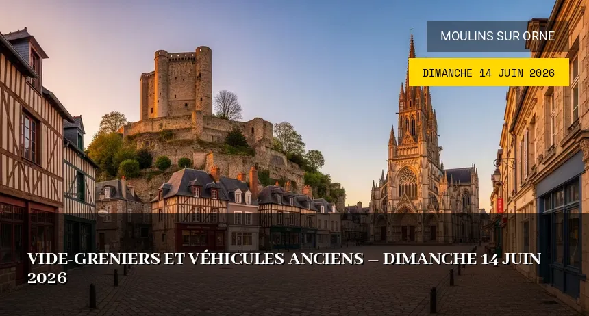 Affiche de l'événement : Vide-greniers et véhicules anciens – Dimanche 14 Juin 2026