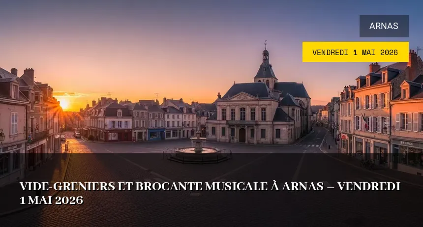 Affiche de l'événement : Vide-greniers et Brocante Musicale à Arnas – Vendredi 1 Mai 2026