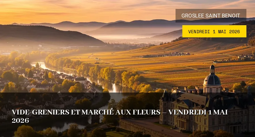 Affiche de l'événement : Vide-greniers et marché aux fleurs – Vendredi 1 Mai 2026