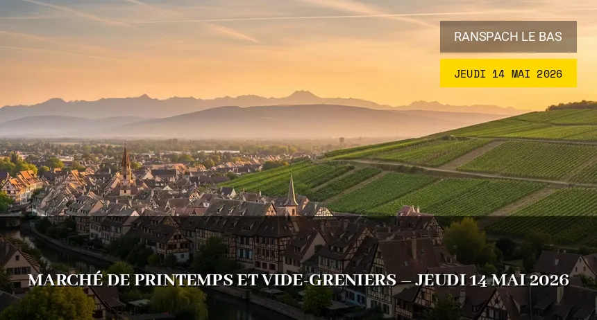 Affiche de l'événement : Marché de printemps et vide-greniers – Jeudi 14 Mai 2026