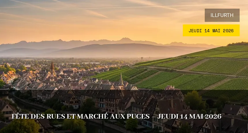 Affiche de l'événement : Fête des Rues et Marché aux Puces – Jeudi 14 Mai 2026