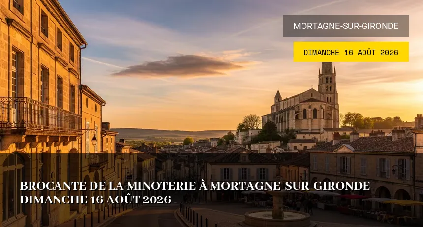 Affiche de l'événement : Brocante à Mortagne-sur-Gironde – Dimanche 16 Août 2026