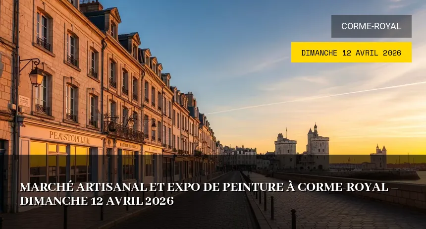 Affiche de l'événement : Marché Artisanal et Expo de Peinture à Corme-Royal – Dimanche 12 Avril 2026