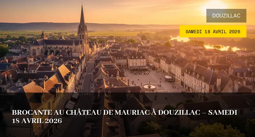 Affiche de l'événement : Brocante au Château de Mauriac à Douzillac – Samedi 18 Avril 2026