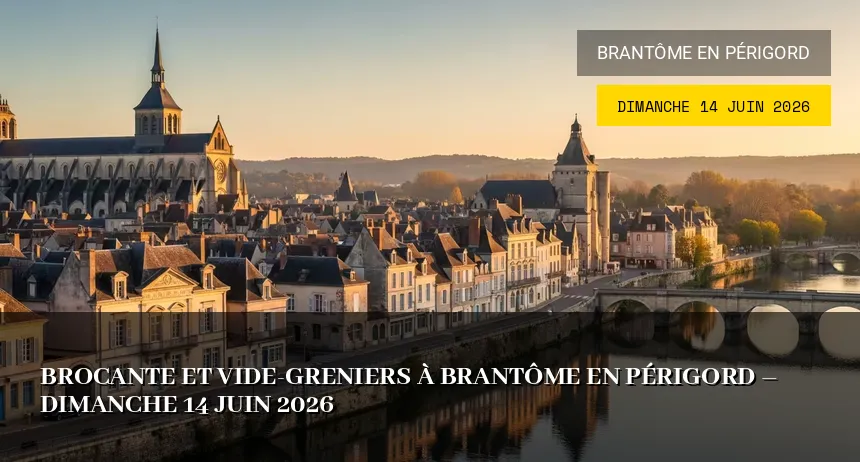 Affiche de l'événement : Brocante et Vide-Greniers à Brantôme En Périgord – Dimanche 14 Juin 2026