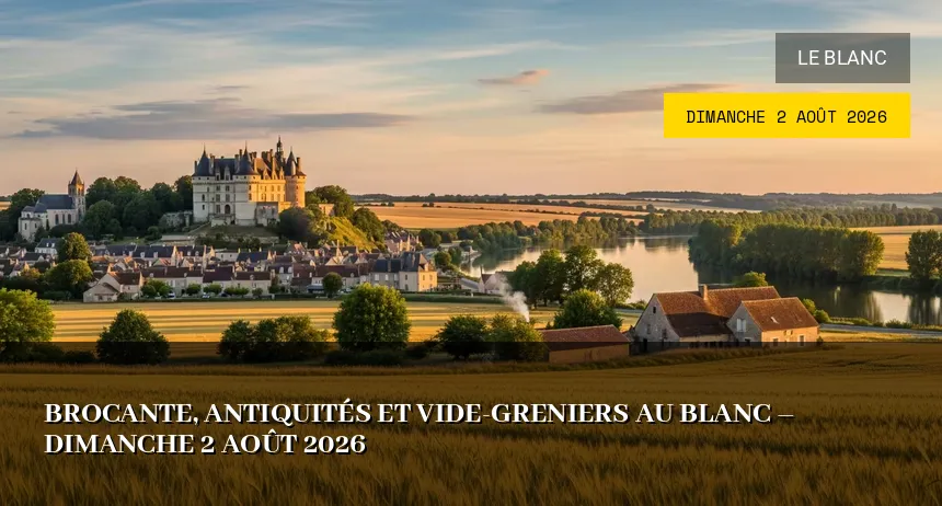 Affiche de l'événement : Brocante, Antiquités et Vide-Greniers au Blanc – Dimanche 2 Août 2026
