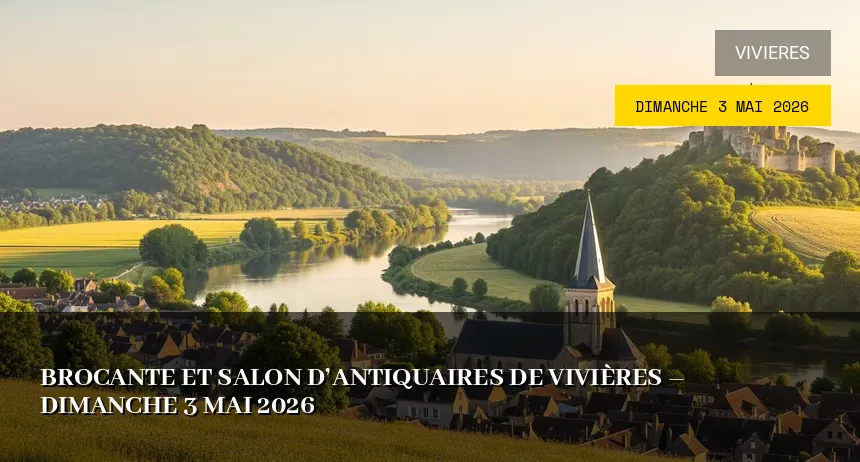 Affiche de l'événement : Brocante et Salon d&rsquo;Antiquaires de Vivières – Dimanche 3 Mai 2026
