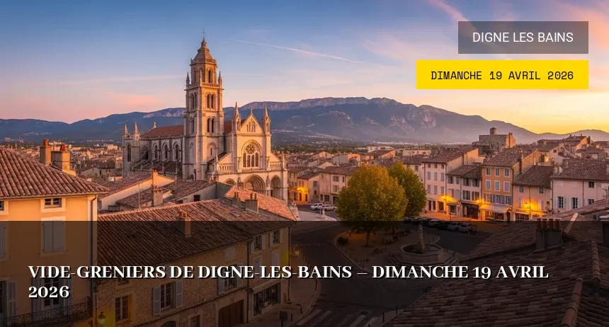 Affiche de l'événement : Vide-greniers de Digne-les-Bains – Dimanche 19 Avril 2026