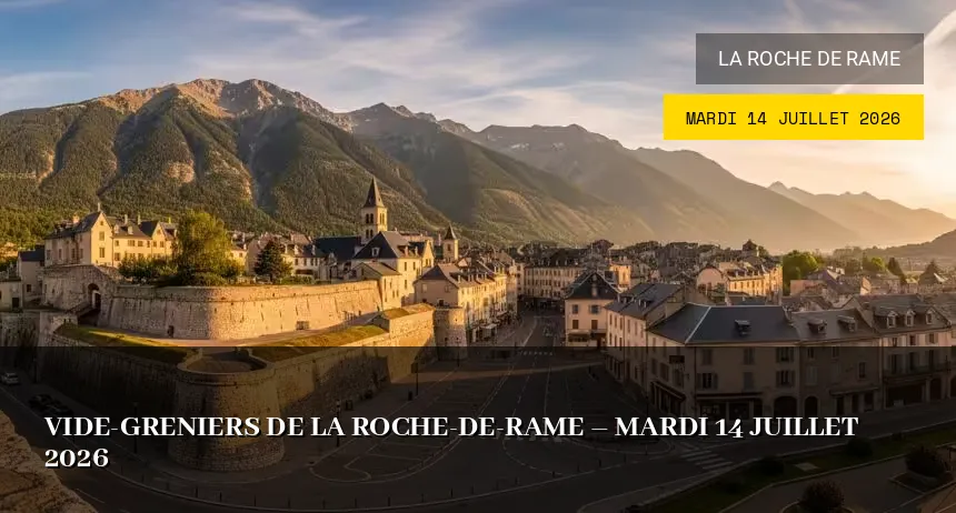 Affiche de l'événement : Vide-greniers de La Roche-de-Rame – Mardi 14 Juillet 2026