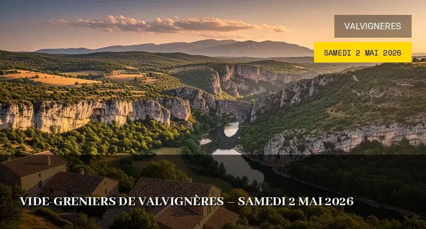 Affiche de l'événement : Vide-greniers de Valvignères – Samedi 2 Mai 2026