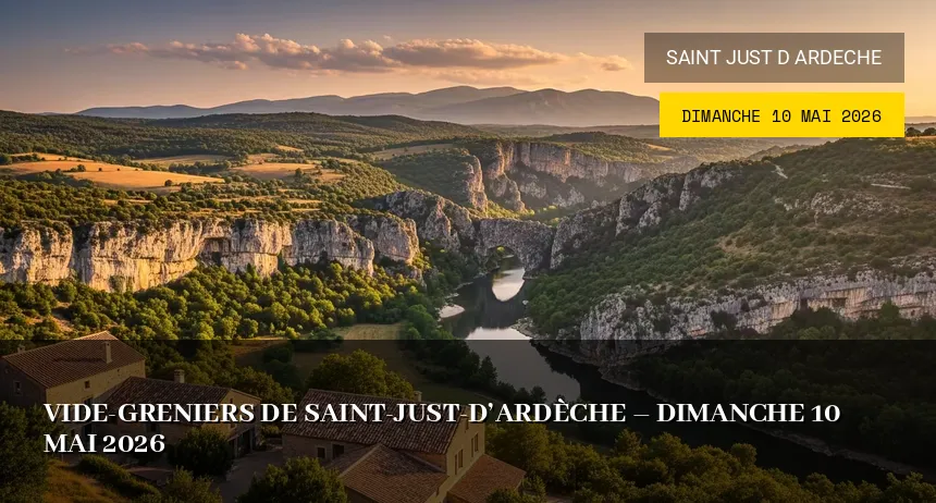 Affiche de l'événement : Vide-greniers de Saint-Just-d&rsquo;Ardèche – Dimanche 10 Mai 2026