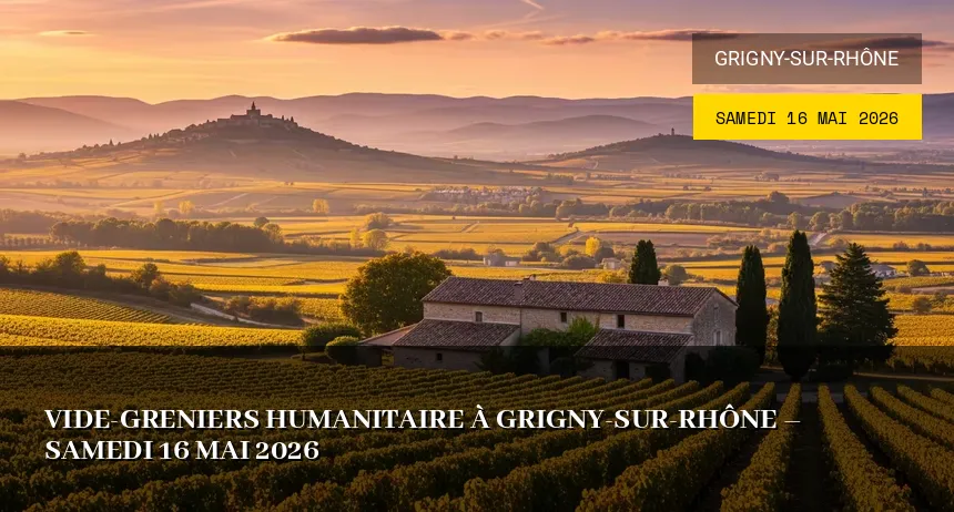 Affiche de l'événement : Vide-greniers Humanitaire à Grigny-sur-Rhône – Samedi 16 Mai 2026