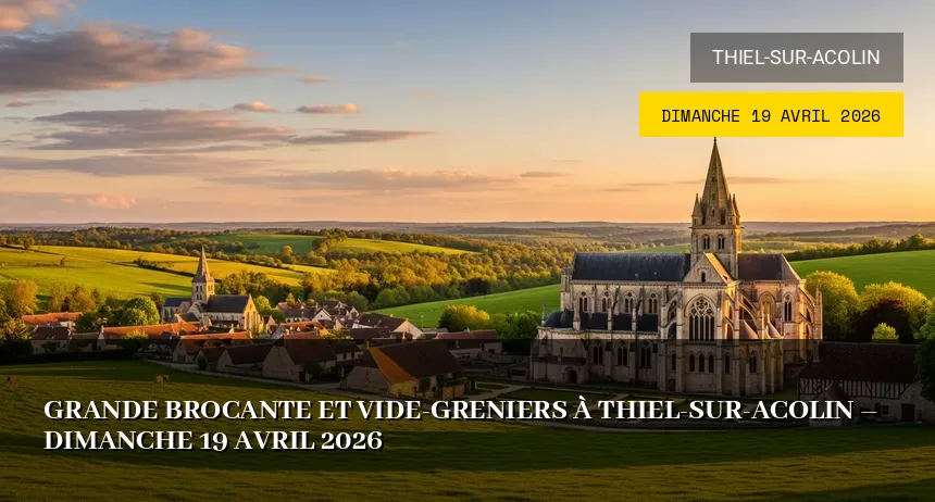 Affiche de l'événement : Grande Brocante et Vide-Greniers à Thiel-sur-Acolin – Dimanche 19 Avril 2026
