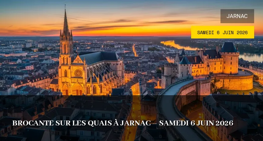 Affiche de l'événement : Brocante sur les Quais à Jarnac – Samedi 6 Juin 2026