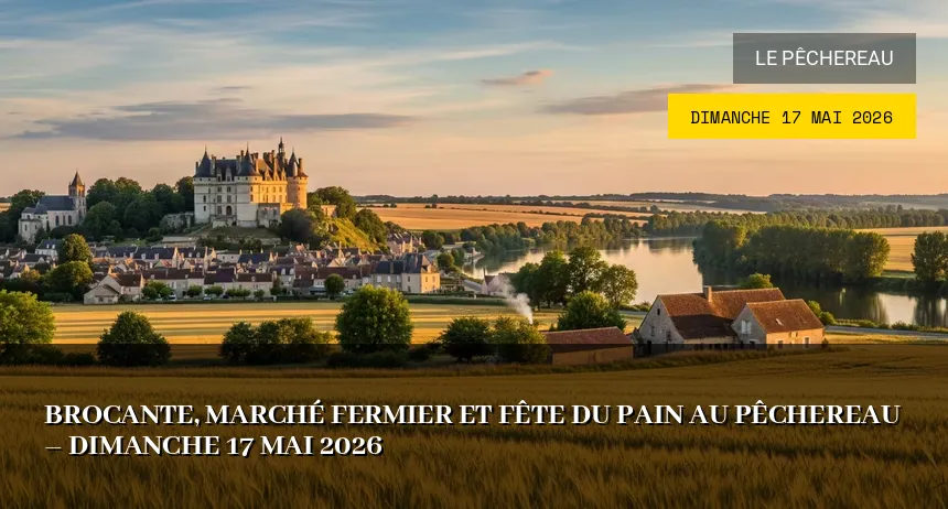Affiche de l'événement : Brocante, Marché Fermier et Fête du Pain au Pêchereau – Dimanche 17 Mai 2026
