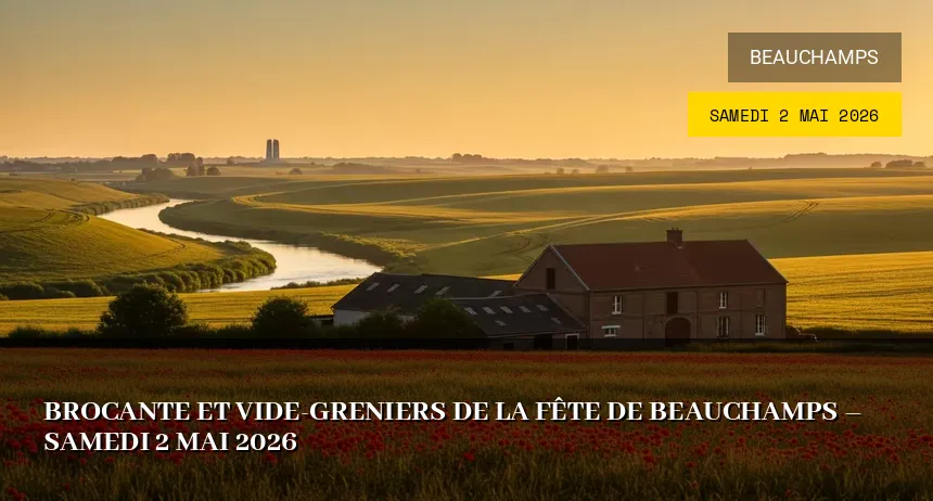 Affiche de l'événement : Brocante et Vide-greniers de la Fête de Beauchamps – Samedi 2 Mai 2026