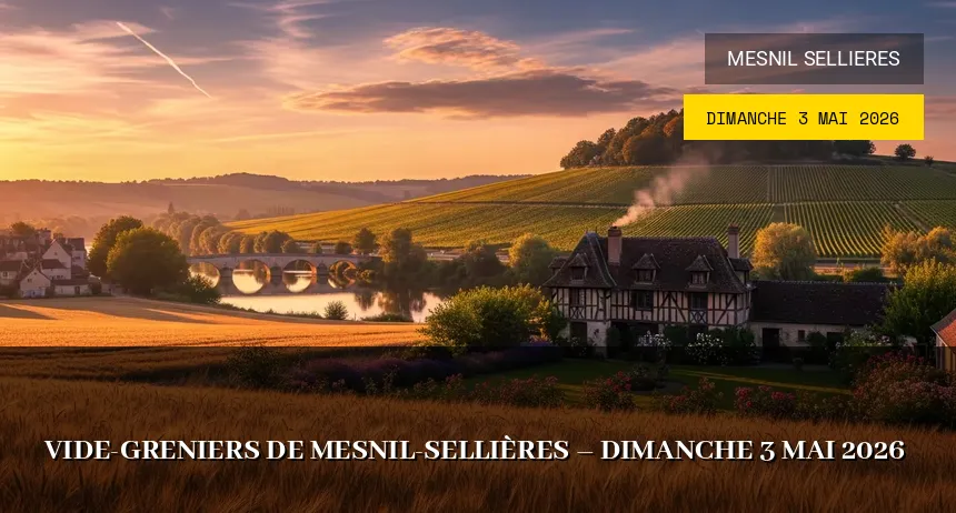 Affiche de l'événement : Vide-greniers de Mesnil-Sellières – Dimanche 3 Mai 2026