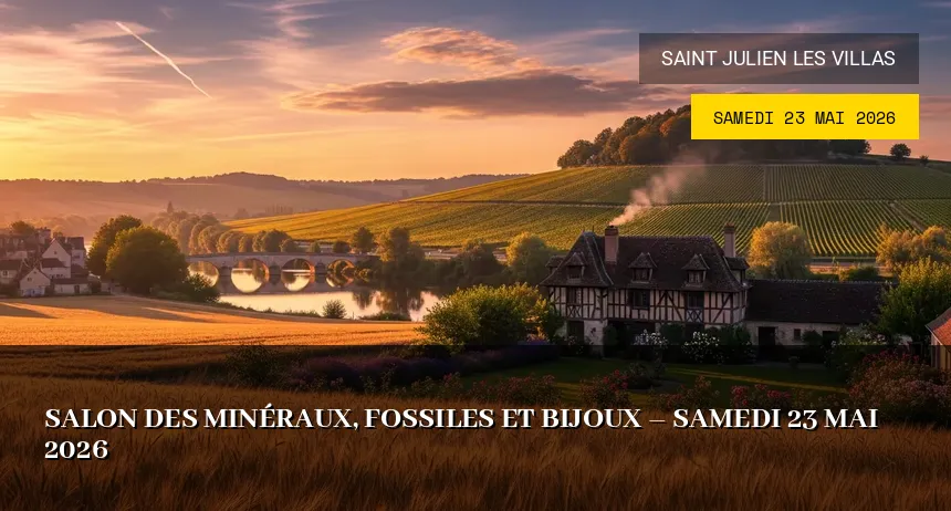 Affiche de l'événement : Salon des minéraux, fossiles et bijoux – Samedi 23 Mai 2026