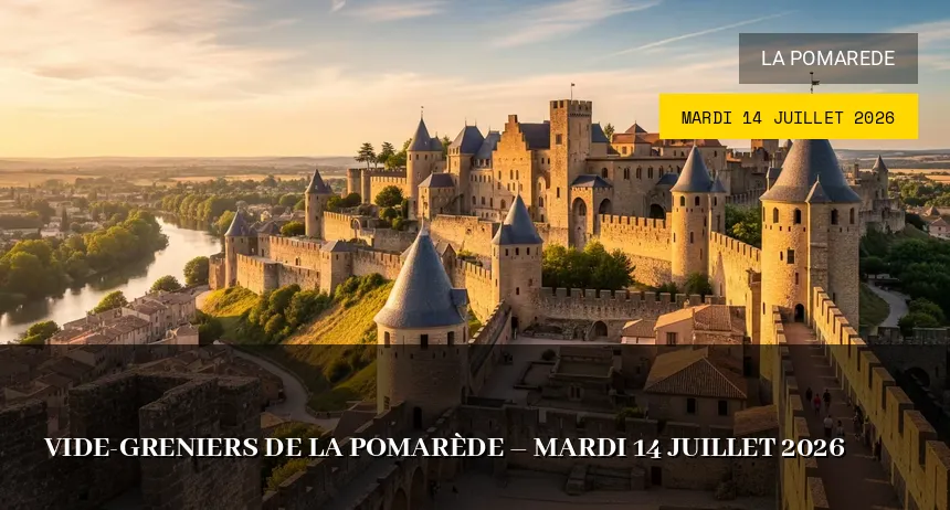 Affiche de l'événement : Vide-greniers de La Pomarède – Mardi 14 Juillet 2026