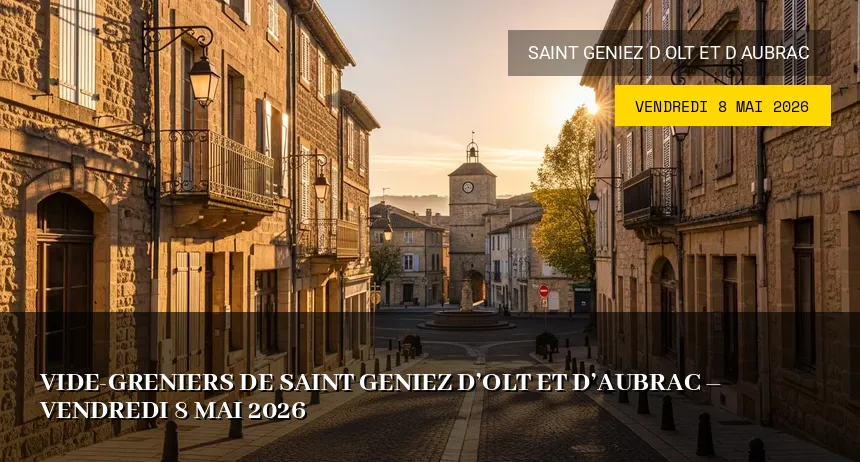 Affiche de l'événement : Vide-greniers de Saint Geniez d&rsquo;Olt et d&rsquo;Aubrac – Vendredi 8 Mai 2026