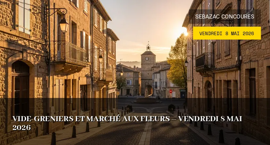 Affiche de l'événement : Vide-greniers et marché aux fleurs – Vendredi 8 Mai 2026