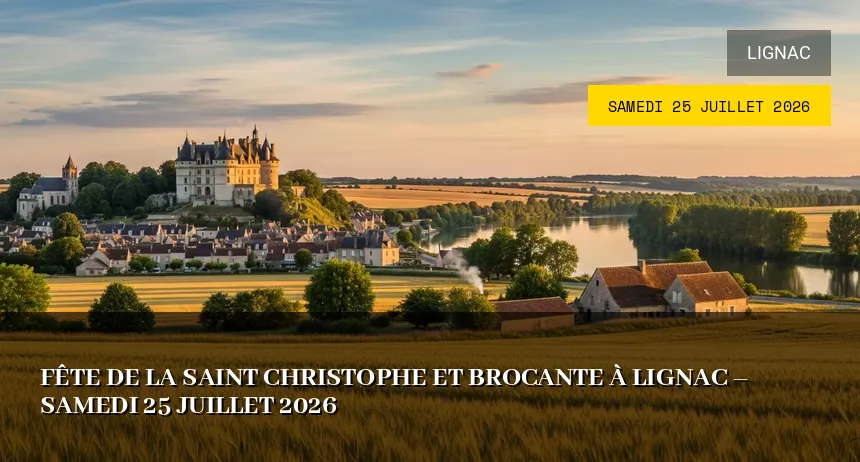 Affiche de l'événement : Brocante et Fête de la Saint Christophe à Lignac – Samedi 25 Juillet 2026