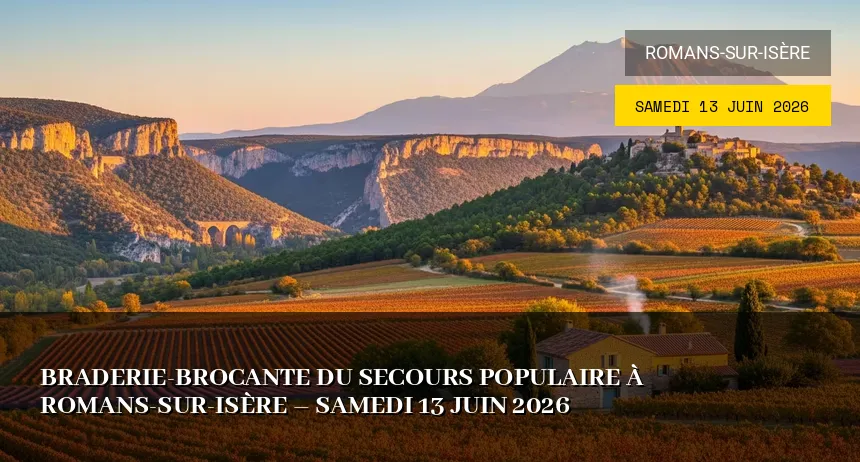 Affiche de l'événement : Braderie-Brocante du Secours Populaire à Romans-sur-Isère – Samedi 13 Juin 2026