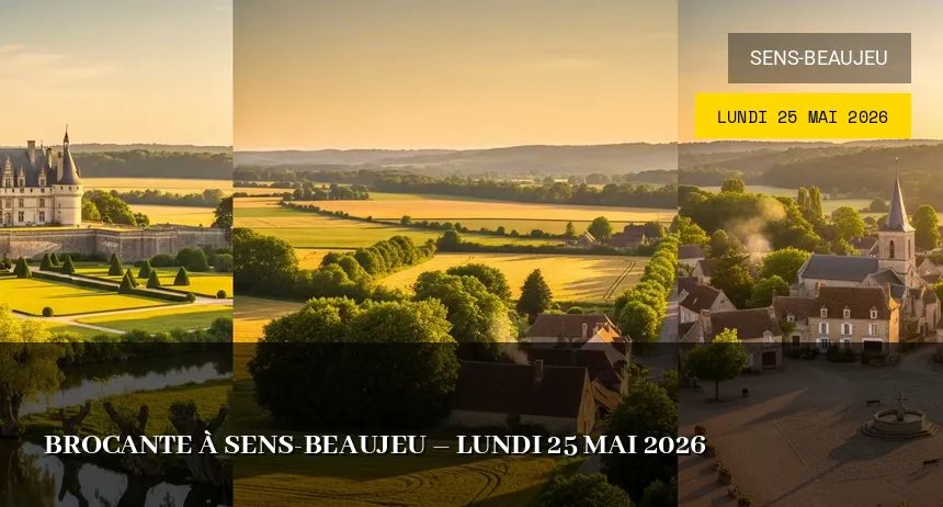Affiche de l'événement : Brocante à Sens-Beaujeu – Lundi 25 Mai 2026