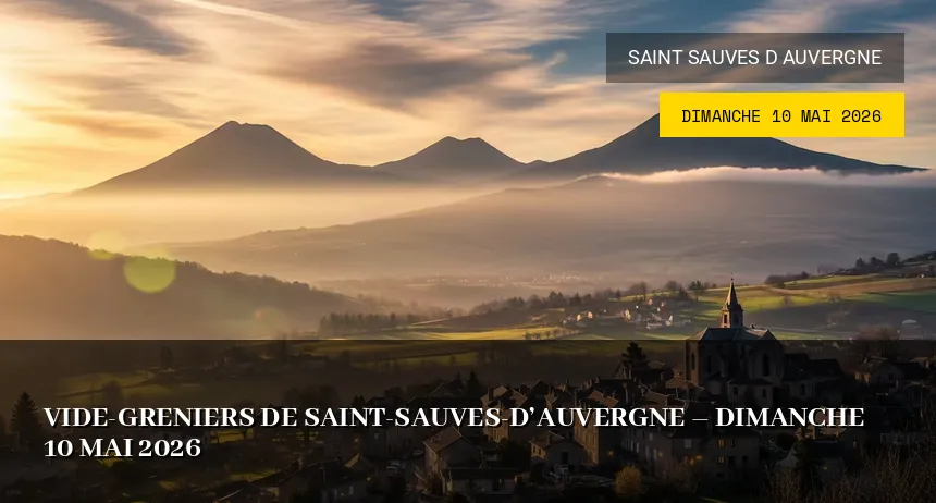 Affiche de l'événement : Vide-greniers de Saint-Sauves-d&rsquo;Auvergne – Dimanche 10 Mai 2026
