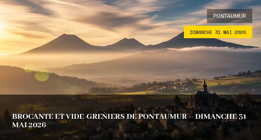Affiche de l'événement : Brocante et Vide-greniers de Pontaumur – Dimanche 31 Mai 2026
