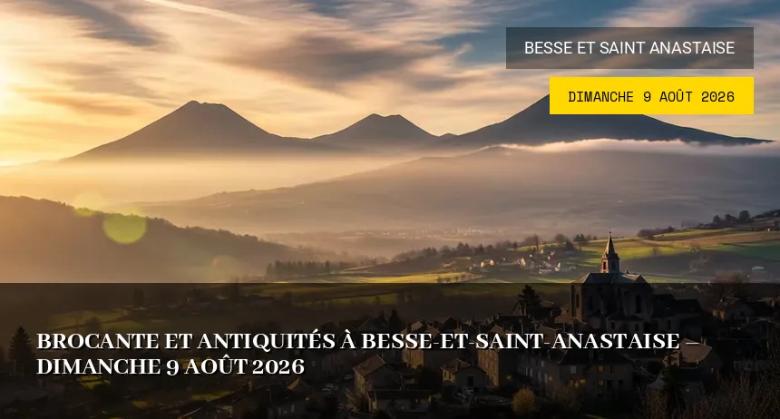 Affiche de l'événement : Brocante et Antiquités à Besse-et-Saint-Anastaise – Dimanche 9 Août 2026