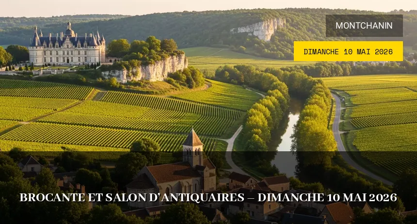 Affiche de l'événement : Brocante et salon d&rsquo;antiquaires – Dimanche 10 Mai 2026