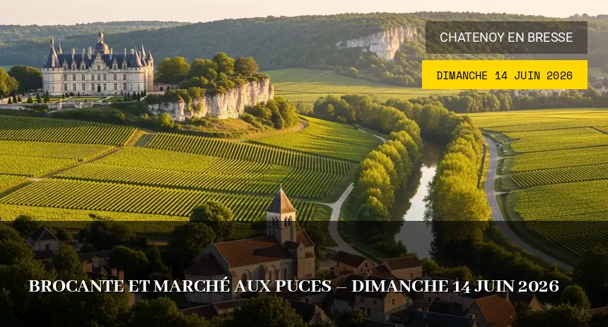 Affiche de l'événement : Brocante et marché aux puces – Dimanche 14 Juin 2026