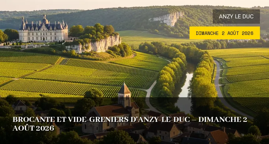 Affiche de l'événement : Brocante et Vide-greniers d&rsquo;Anzy-le-Duc – Dimanche 2 Août 2026