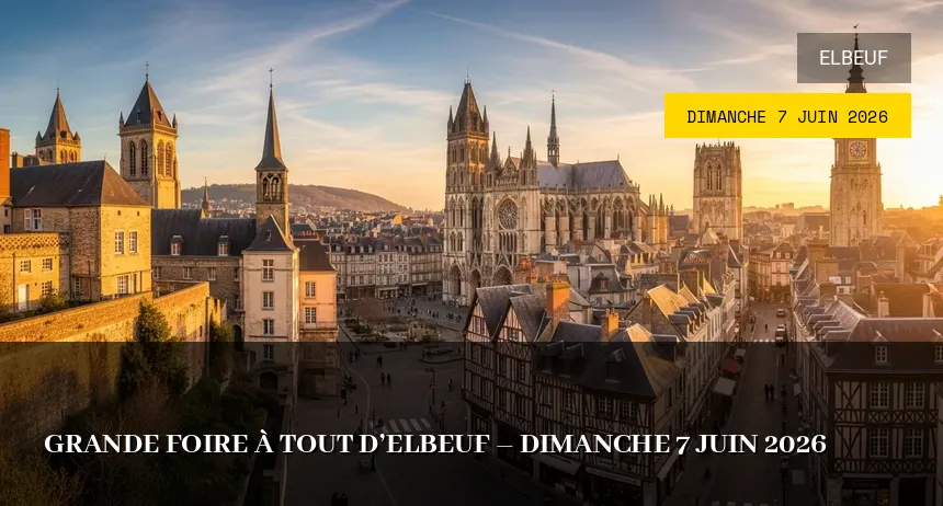 Affiche de l'événement : Grande foire à tout d&rsquo;Elbeuf – Dimanche 7 Juin 2026